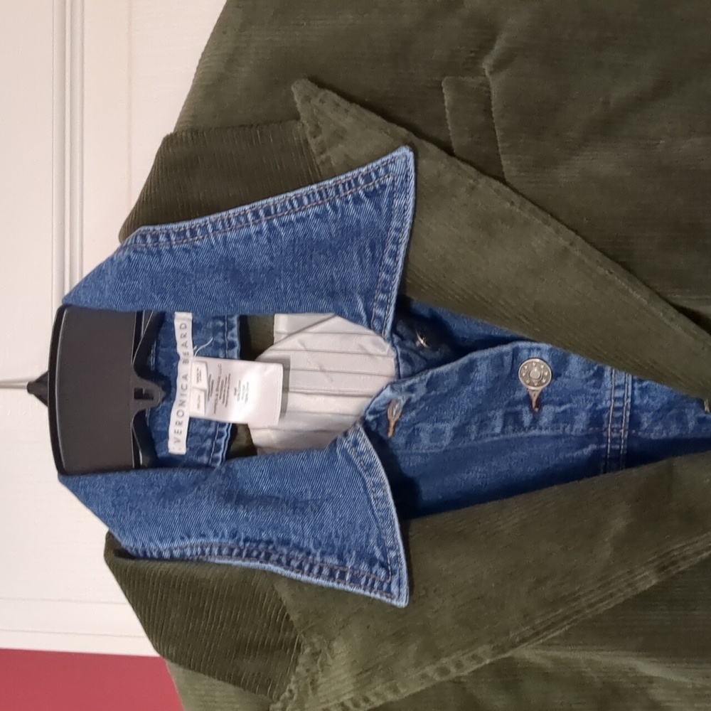 Veronica Beard Olive Green Corduroy Blazer With Denim  Insert  16 - Picture 2 of 7